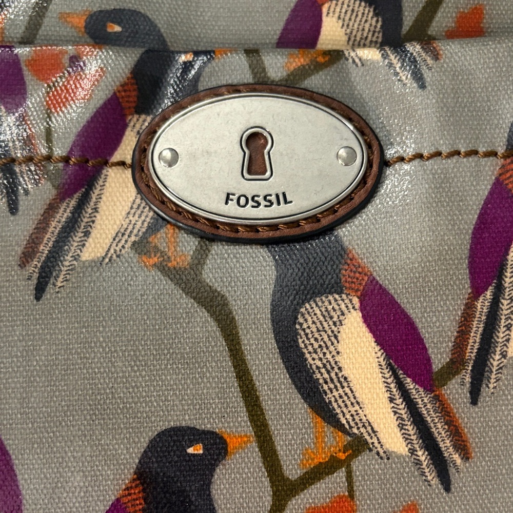 Fossil Crossbody Bag with Bird Design - Brown and Gray and Purple - Picture 4 of 15
